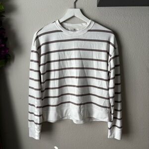 Striped White and Brown Long Sleeve Shirt Women’s Size Small